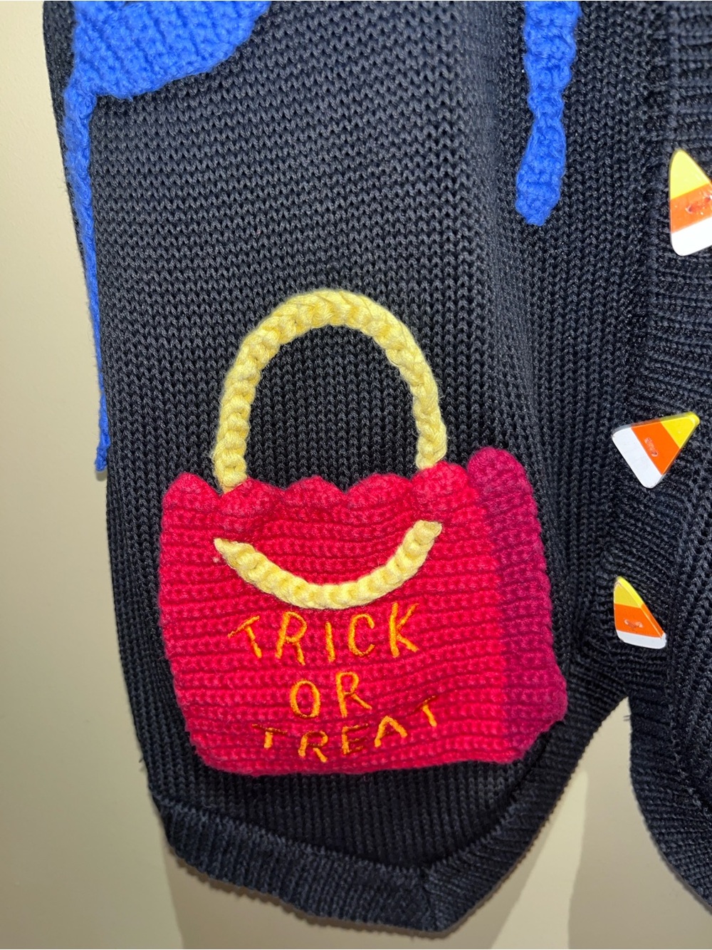Vintage Eagle's Eye Halloween Knit Sweater Vest Black Sz Large Needs Repair - Picture 4 of 9